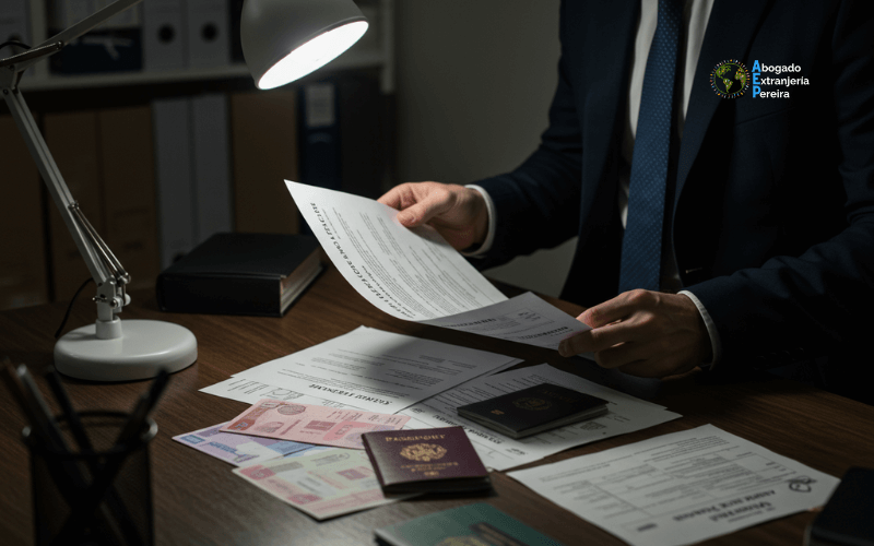 Interior de despacho de abogados moderno con documentos de libros juridicos