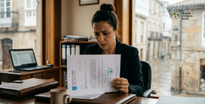 mujer leyendo carta de denegacion de nacionalidad espanola en despacho de abogados de Vigo