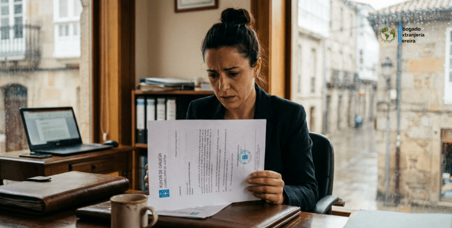 mujer leyendo carta de denegacion de nacionalidad espanola en despacho de abogados de Vigo